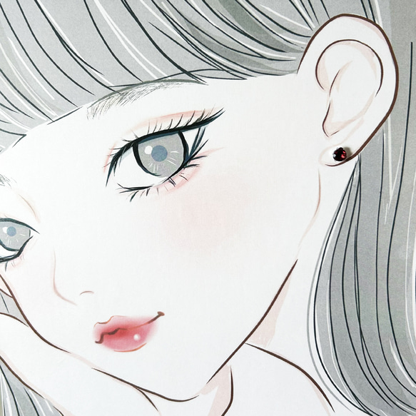 【栗のガーネットのピアス】6mm 赤 レッド サージカルステンレス 金属アレルギー対応 一粒 1月誕生石 マロン 11枚目の画像