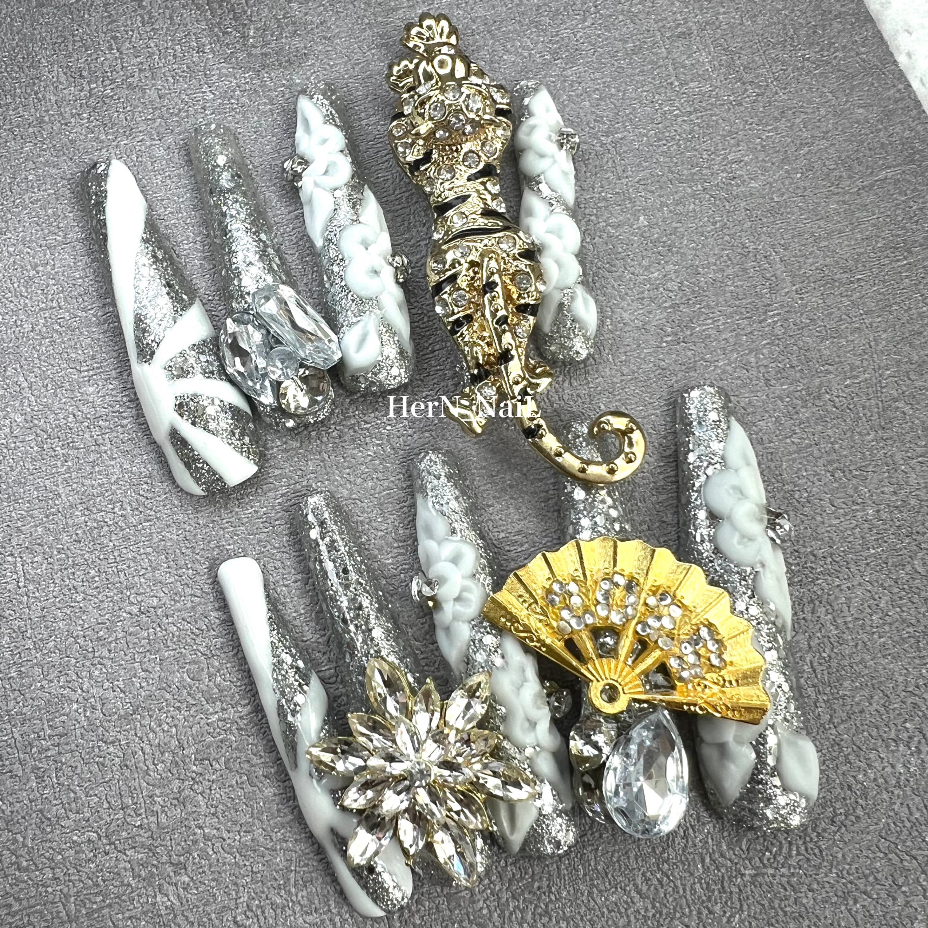ギャルネイル成人式ネイルチップ sizeorder受付＊成人式ネイル ロングネイル 振袖ネイル 着物