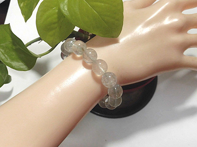 天然石 プラチナルチルクォーツ11.2mm～11.8mm玉ブレスレット 内周17.0cm　　240101813