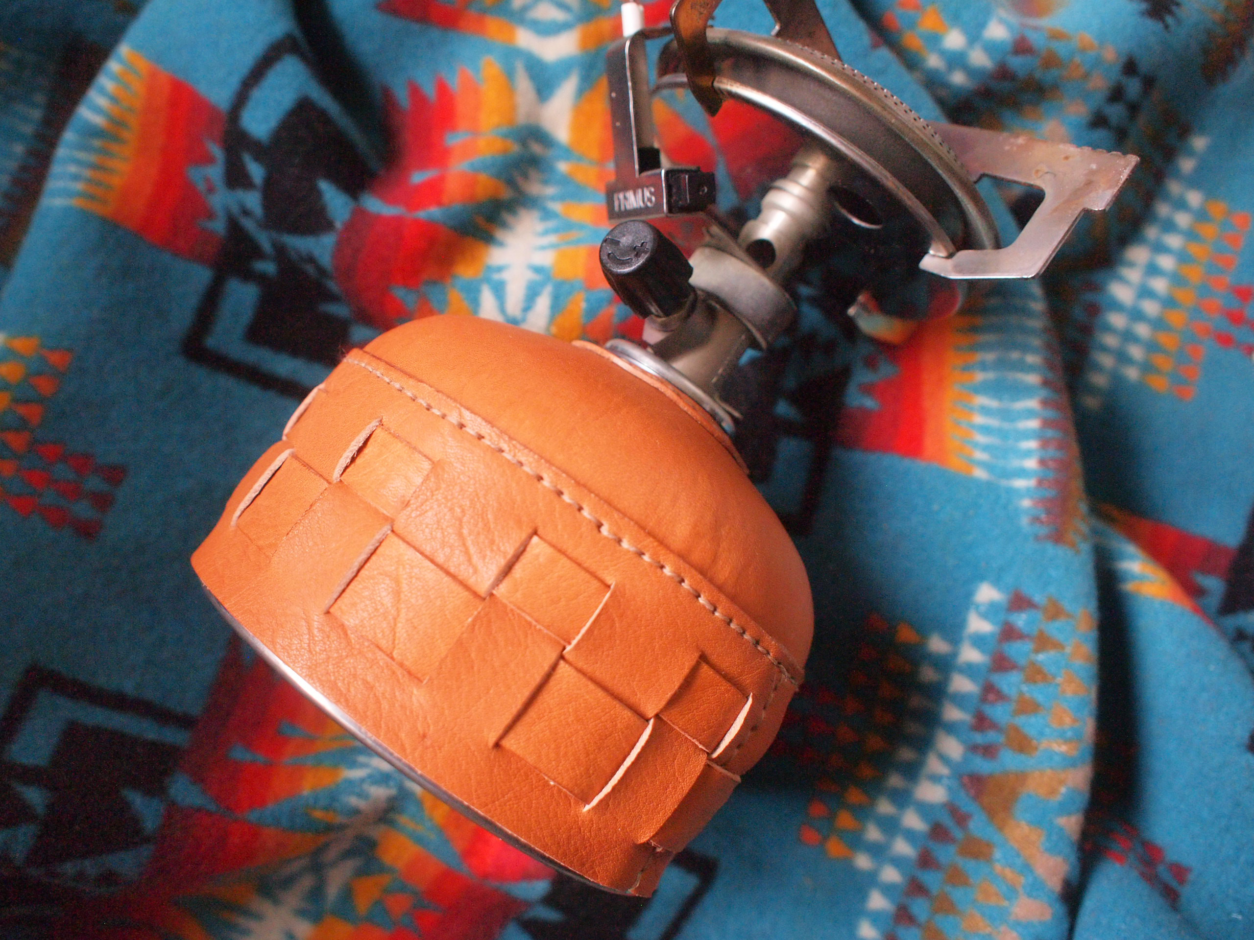 OD 缶カバー250/230サイズ　二段scacchi　 栃木レザー　赤のちょっと強めキャメル・糸ベージュ