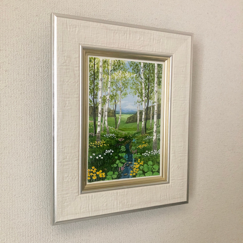 アクリル画　原画　「野花の咲くフィールド」額縁付　キャンバス　SMサイズ 野花の咲くフィールド」アクリル画 原画 額縁付 キャンバス SMサイズ