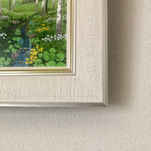 アクリル画　原画　「野花の咲くフィールド」額縁付　キャンバス　SMサイズ 野花の咲くフィールド」アクリル画 原画 額縁付 キャンバス SMサイズ