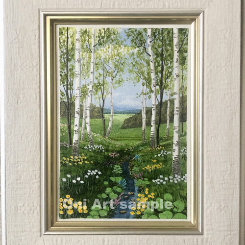 アクリル画　原画　「野花の咲くフィールド」額縁付　キャンバス　SMサイズ アクリル画 原画 「野花の咲くフィールド」額縁付 キャンバス SMサイズ