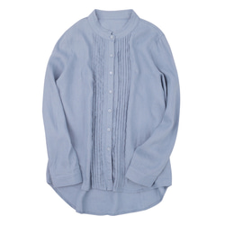 大人気【5color リネン100% フロントプリーツ 】着回し抜群 スタンドカラー 長袖 シャツ T-00067 5枚目の画像