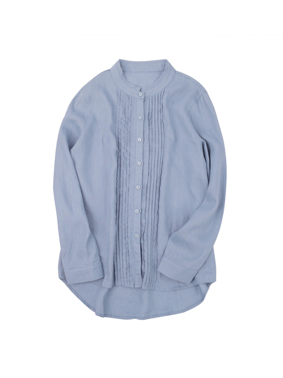 大人気【5color リネン100% フロントプリーツ 】着回し抜群 スタンドカラー 長袖 シャツ T-00067 5枚目の画像
