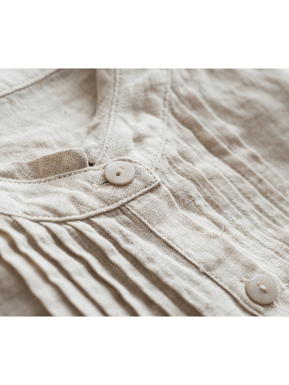 大人気【5color リネン100% フロントプリーツ 】着回し抜群 スタンドカラー 長袖 シャツ T-00067 14枚目の画像