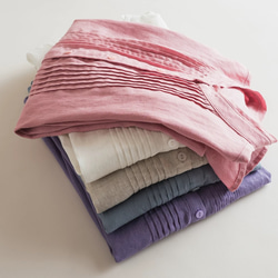 大人気【5color リネン100% フロントプリーツ 】着回し抜群 スタンドカラー 長袖 シャツ T-00067 12枚目の画像