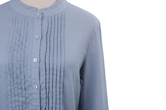 大人気【5color リネン100% フロントプリーツ 】着回し抜群 スタンドカラー 長袖 シャツ T-00067 18枚目の画像