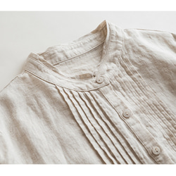 大人気【5color リネン100% フロントプリーツ 】着回し抜群 スタンドカラー 長袖 シャツ T-00067 13枚目の画像