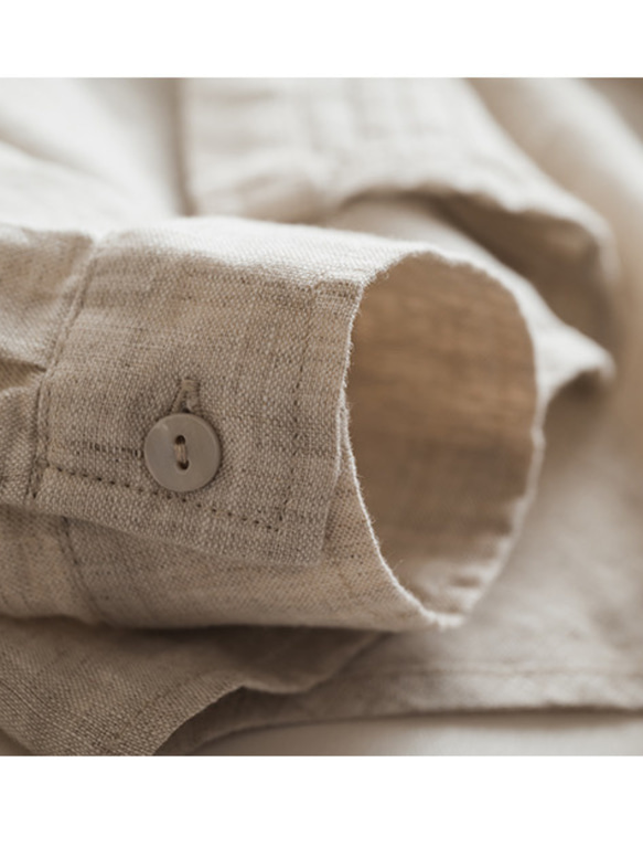 大人気【5color リネン100% フロントプリーツ 】着回し抜群 スタンドカラー 長袖 シャツ T-00067 15枚目の画像