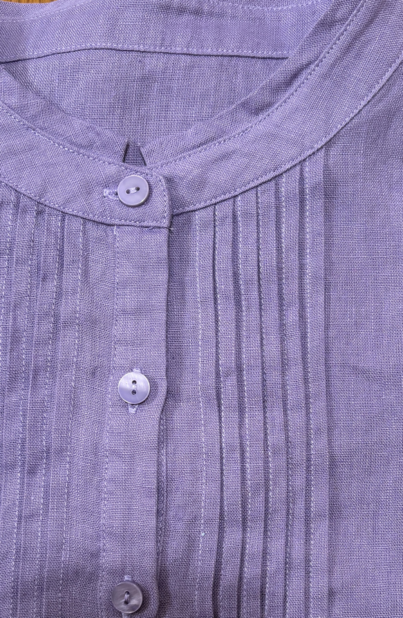 大人気【5color リネン100% フロントプリーツ 】着回し抜群 スタンドカラー 長袖 シャツ T-00067 19枚目の画像