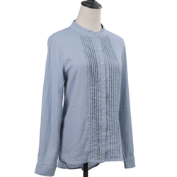 大人気【5color リネン100% フロントプリーツ 】着回し抜群 スタンドカラー 長袖 シャツ T-00067 16枚目の画像