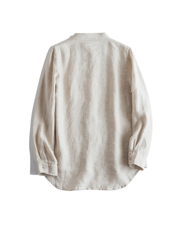 大人気【5color リネン100% フロントプリーツ 】着回し抜群 スタンドカラー 長袖 シャツ T-00067 8枚目の画像