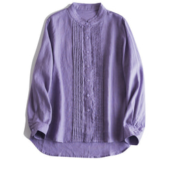 大人気【5color リネン100% フロントプリーツ 】着回し抜群 スタンドカラー 長袖 シャツ T-00067 7枚目の画像