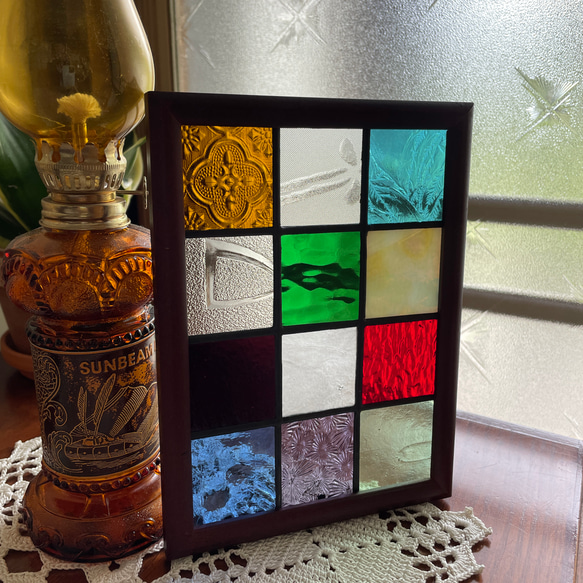 ステンドグラス　パネル　大正ロマン　格子戸 ステンドグラス パネル 大正ロマン 格子戸 その他インテリア雑貨