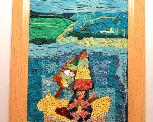 絵画  皮革アート レザーアート貼り絵 ～けしきのうみ～ [cr_mo_0822_01] その他アート