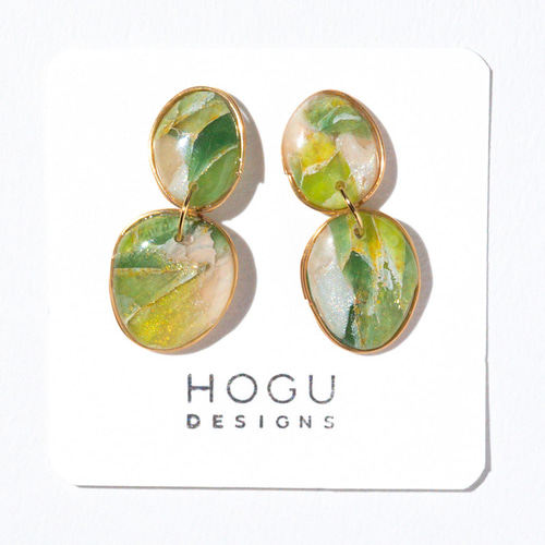 ナチュラルカラーのモードなイヤリング(ピアス変更可) ポリマークレイ