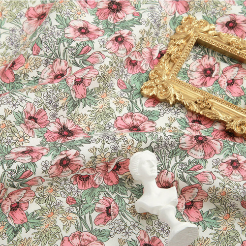 韓国製 花柄 アネモネの花 アネモネピンク 生地 コットン100