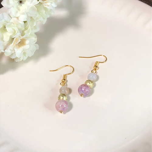 No.60 ハンドメイドピアス クリスマスカラーすずまるビーズの