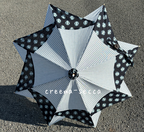 雪ん子　蚊絣　手作り日傘 送料無料＊ボーダーと雪んこ絣の日傘 傘・日傘 secca 通販 18150344