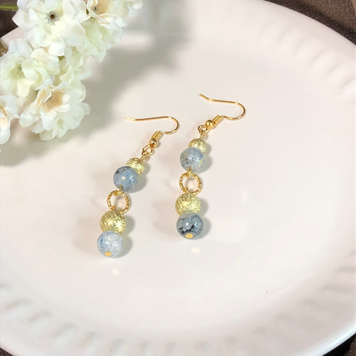 ガラスビーズ ロング ピアス ゴールド ハンドメイド 春 夏 秋 冬