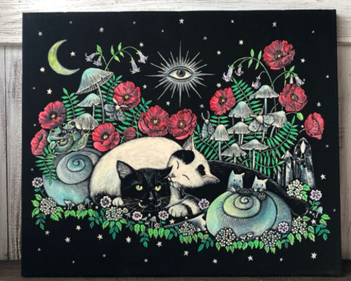 アメリカ人画家terry herb作　喉が渇く子猫　アクリル画 アメリカ人画家terry herb作 喉が渇く子猫 アクリル画 - メルカリ