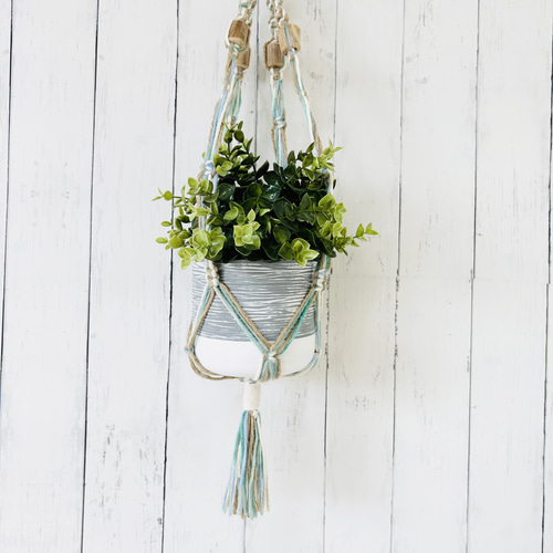 送料無料】マクラメプラントハンガー【NO.388】ハンドメイド・流木・海