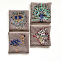 新作⭐︎鳥デザイン刺繍　コットンリネンコースター　1枚ずつ 3枚目の画像