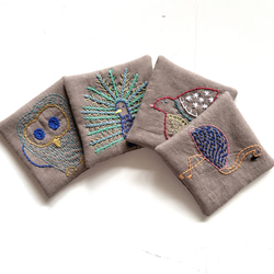 新作⭐︎鳥デザイン刺繍　コットンリネンコースター　1枚ずつ 9枚目の画像