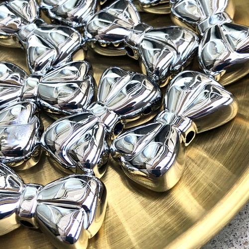 カスタムボールペン 4個/リボンビーズ スペーサー ゴールド シルバー