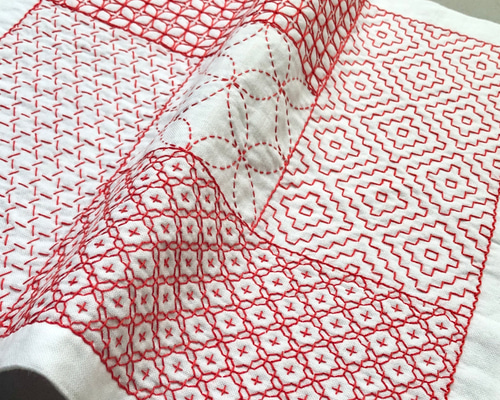 刺し子の花ふきん【四角の寄せ模様 ⑥】 その他キッチン小物 i-nekka  