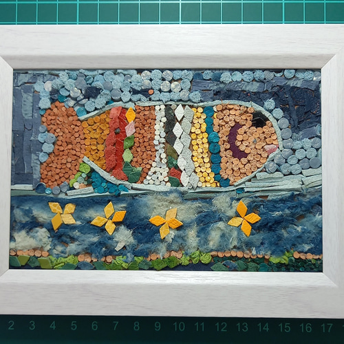 絵画  皮革アート レザーアート貼り絵 ～うみの中のカラフルなさかな～ [cr_mo_0822_06