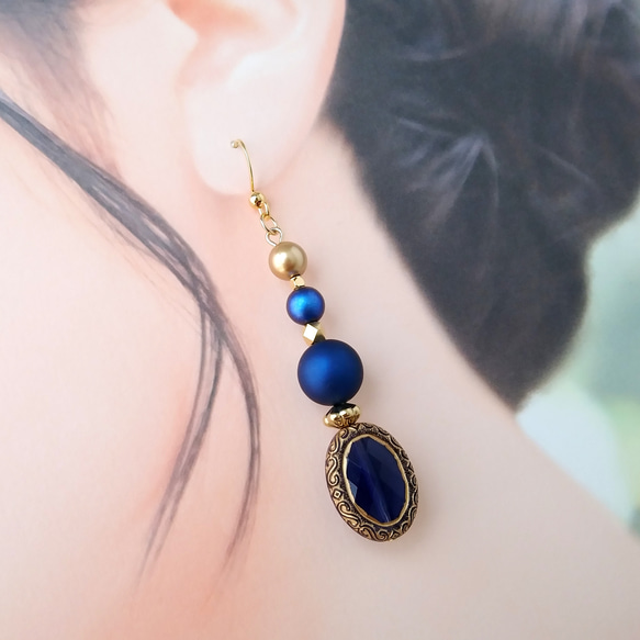 Key of Life【アンティーク調ナイトブルー】金属アレルギー対応 大ぶり  