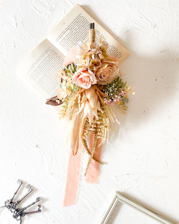 10年記念価格 ナチュラルフラワースワッグ 造花 光触媒フラワー 1点物 リース ニュアンスカラーのスワッグ アーティフィシャルフラワー 造花