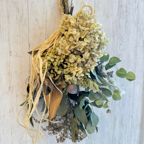 ドライフラワー★アナベルナチュラルスワッグ★癒し♪1点物♪インテリア♪ リアトリスとアナベルの秋のボタニカルスワッグ ドライフラワー