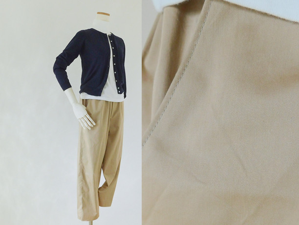 すっきりシルエットと3つのポケットで楽ちん便利♪ コットンレーヨンのイージーパンツ・ベージュ