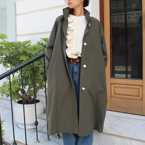 ◉バサっと気軽に羽織れるコート◉ 2wayカラーコート ダークカーキ