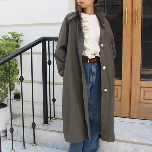 ◉バサっと気軽に羽織れるコート◉ 2wayカラーコート ダークカーキ