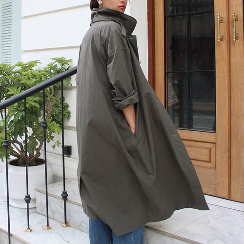 ◉バサっと気軽に羽織れるコート◉ 2wayカラーコート ダークカーキ