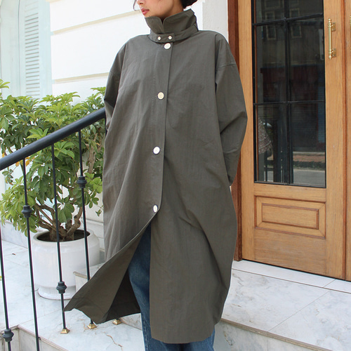 ◉バサっと気軽に羽織れるコート◉ 2wayカラーコート ダークカーキ