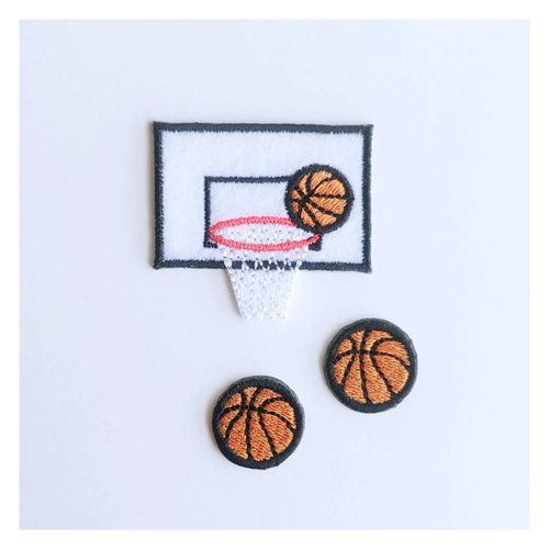 バスケットゴール＆ボール)3枚入 刺繍ワッペン ワッペン