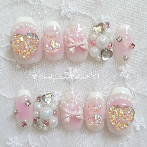 ♡オーダーネイル♡うさちゃん&くまちゃんのハートモチーフ