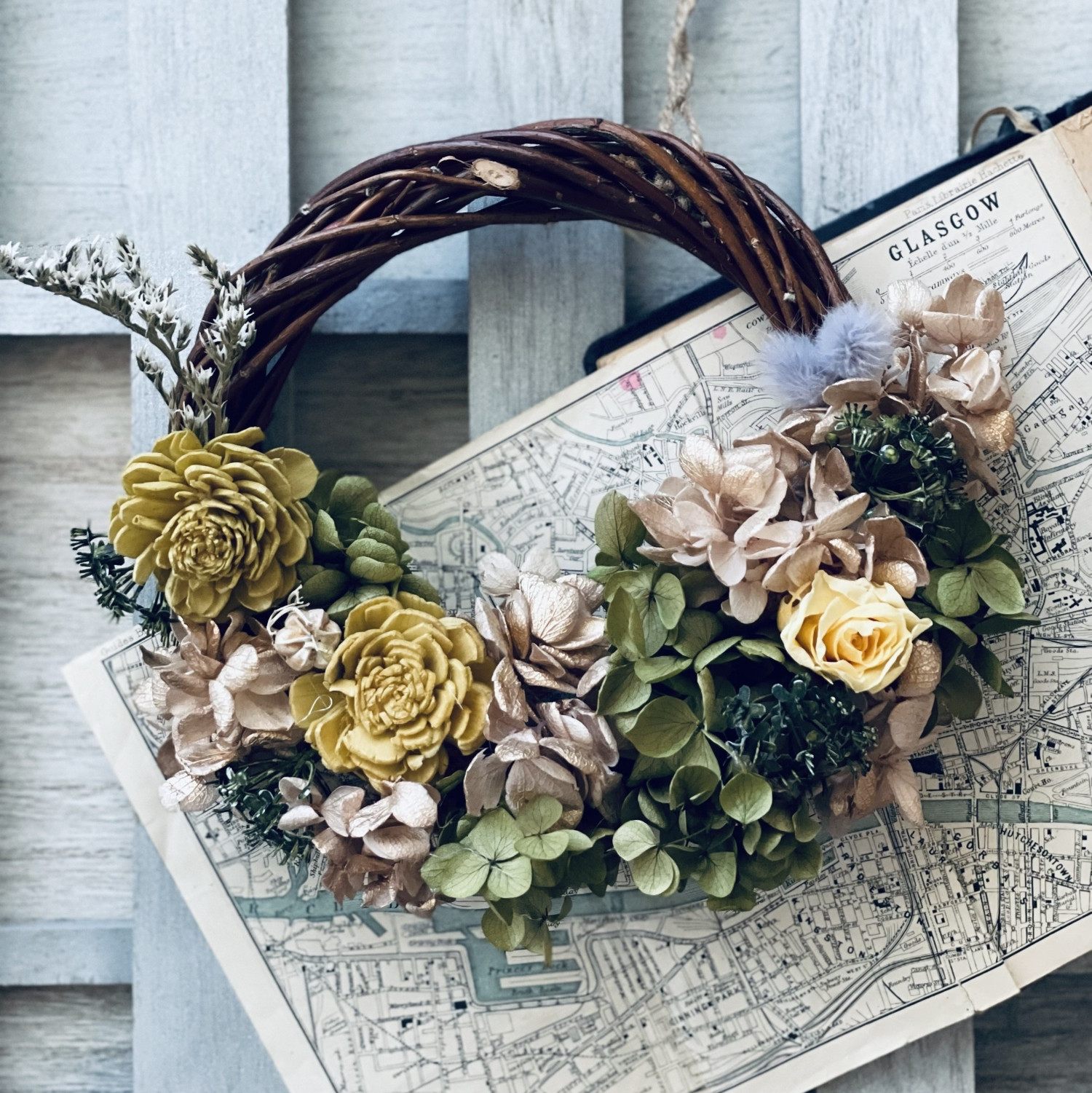 Natural＊バラとマスタードカラーのリース♡ドライフラワーリース