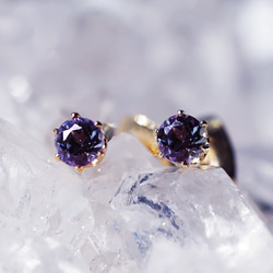 3毫米合成亞歷山大石耳環，醫用不銹鋼材質 ~霓虹四面體 第3張的照片