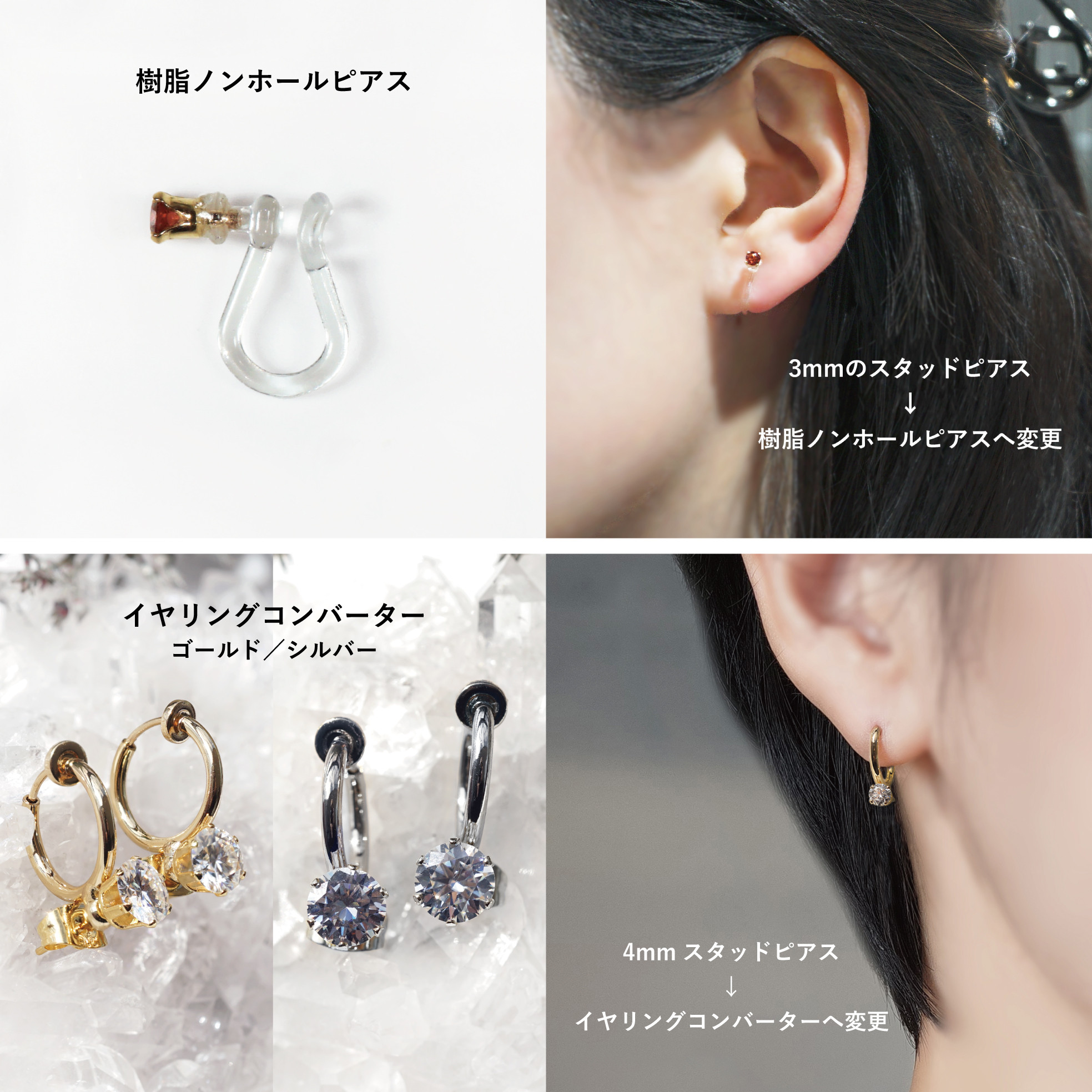 合成アレキサンドライトの4mmピアス・サージカルステンレス　～Neon tetra