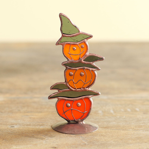 ハロウィン かぼちゃお化けの三兄弟 ステンドグラス 立体・オブジェ