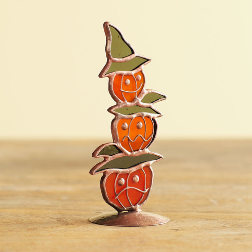 ハロウィン かぼちゃお化けの三兄弟 ステンドグラス 立体・オブジェ