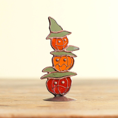 ハロウィン かぼちゃお化けの三兄弟 ステンドグラス 立体・オブジェ