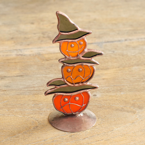 ハロウィン かぼちゃお化けの三兄弟 ステンドグラス 立体・オブジェ