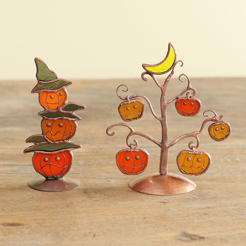 ハロウィン かぼちゃお化けの三兄弟 ステンドグラス 立体・オブジェ